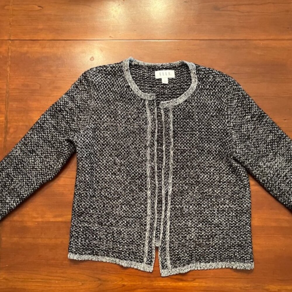 Cardigan Open Front Long Sleeve Sweater black gray Office Business Large